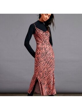 Anthropologie Pink Zebra-Print Midi Slip Dress